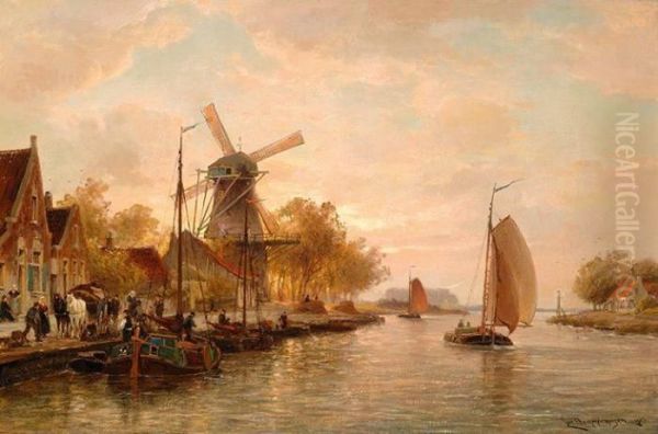 The Rembrandt-mill In Hazerswoude Near Leiden Oil Painting by Cornelis Christiaan Dommersen