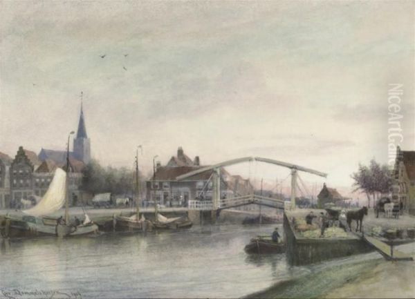 The Oudsloterbrug, Amsterdam Oil Painting by Cornelis Christiaan Dommersen