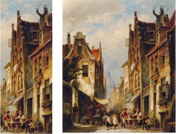 Le Quartier Juif D'amsterdam Oil Painting by Cornelis Christiaan Dommersen