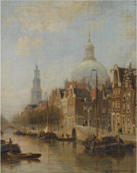 A View Of An Amsterdam Canal Oil Painting by Cornelis Christiaan Dommersen