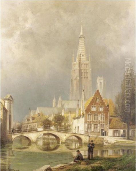 Bruges, A Rising Storm Oil Painting by Cornelis Christiaan Dommersen