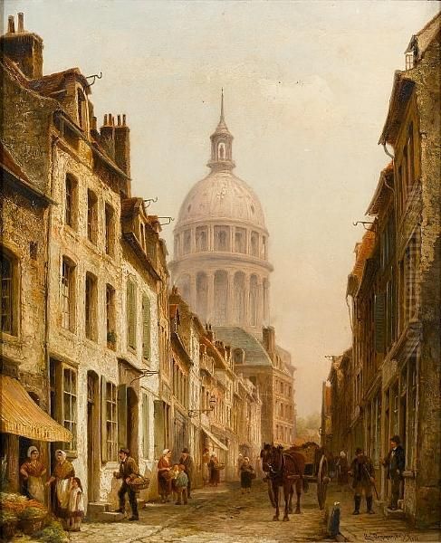 Street Scene, Boulogne Sur Mer Oil Painting by Cornelis Christiaan Dommersen