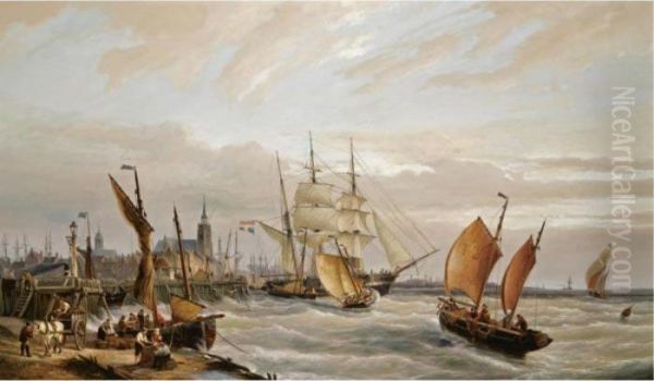 The Harbour Of Terneuzen Oil Painting by Cornelis Christiaan Dommersen