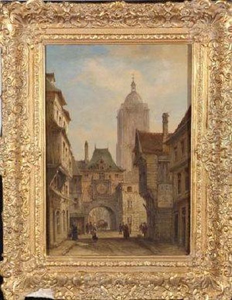 La Rue De Horloge, Rouen Oil Painting by Cornelis Christiaan Dommersen