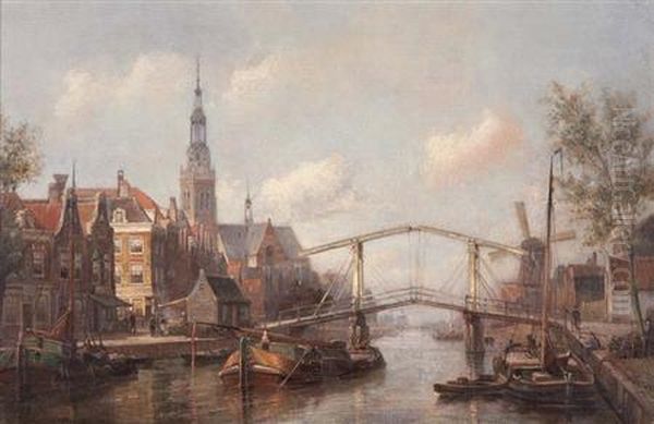 Christiaan Dommelshuzien Dutch, - View Ofth Magere Brug, Amsterdam Oil Painting by Cornelis Christiaan Dommersen