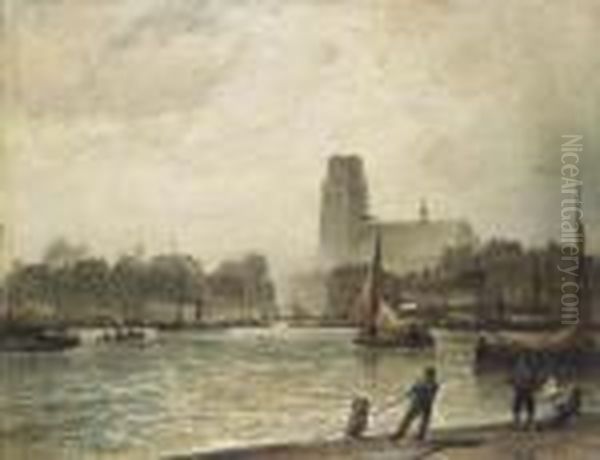 Rotterdam, Seen From Fyenoord Oil Painting by Cornelis Christiaan Dommersen