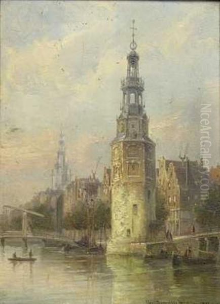 The Montelbaan Tower, Amsterdam Oil Painting by Cornelis Christiaan Dommersen