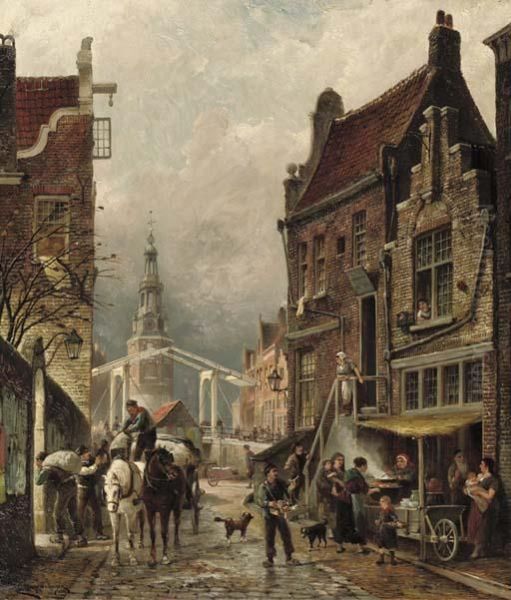 Quartier Juif: A View Of The 
Jewish Quarter With The Oudeschans And The Montelbaanstoren, Amsterdam Oil Painting by Cornelis Christiaan Dommersen