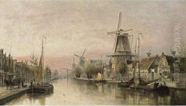 A View Of The Overtoom, Amsterdam Oil Painting by Cornelis Christiaan Dommersen