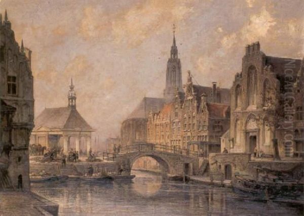 View Of Amsterdam Oil Painting by Cornelis Christiaan Dommersen