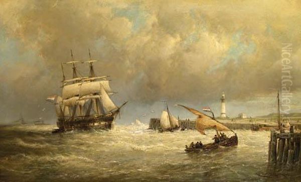 Entrance To The Harbour Of Hellevoetsluis, Holland Oil Painting by Cornelis Christiaan Dommersen