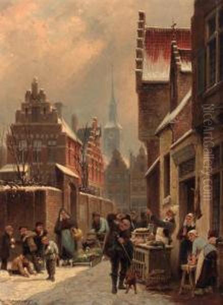 Un Coin Du Marche A Turnhout Oil Painting by Cornelis Christiaan Dommersen