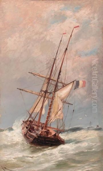 A French Topsail Fishing Schooner Setting Out Oil Painting by Cornelis Christiaan Dommersen