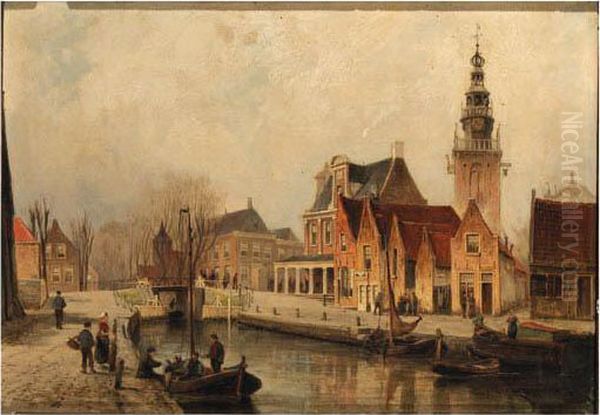 Gezicht Op De Waage Sluis Te Monnickendam Oil Painting by Cornelis Christiaan Dommersen