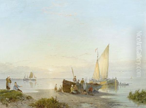 Low Tide Oil Painting by Pieter Christiaan Cornelis Dommersen