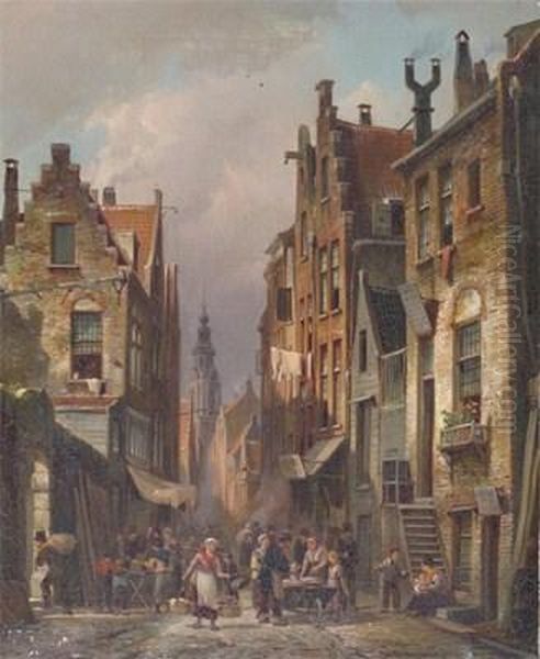 The Jewish Quarter,haarlem Oil Painting by Pieter Christiaan Cornelis Dommersen