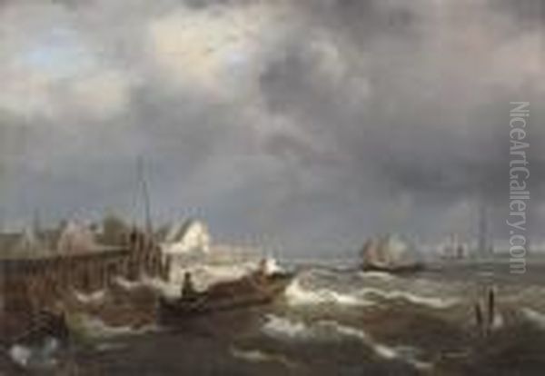 A Breezy Day On The Scheldt Oil Painting by Pieter Christiaan Cornelis Dommersen