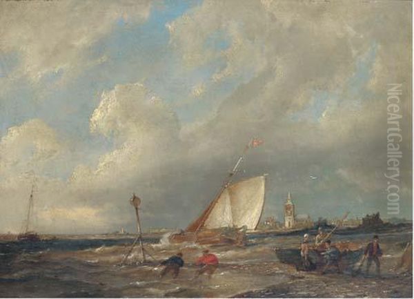 A Blustery Day On The Scheldt Oil Painting by Pieter Christiaan Cornelis Dommersen