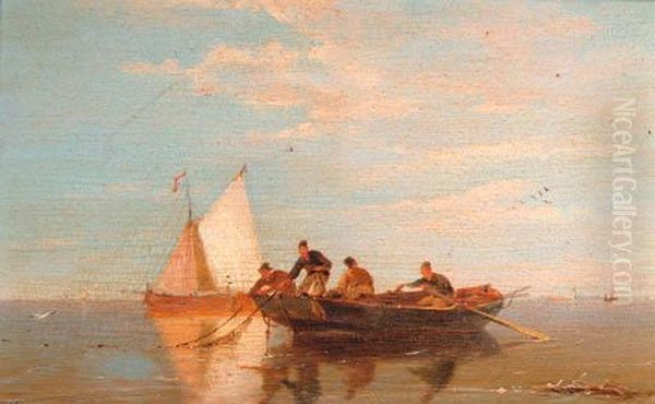 Fishermen Laying Their Net Oil Painting by Pieter Christiaan Cornelis Dommersen