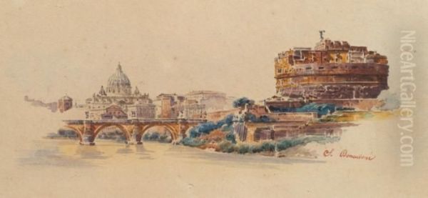 Veduta Di Ponte E Di Castel Sant'angelo A Roma Oil Painting by Stefano Donadoni