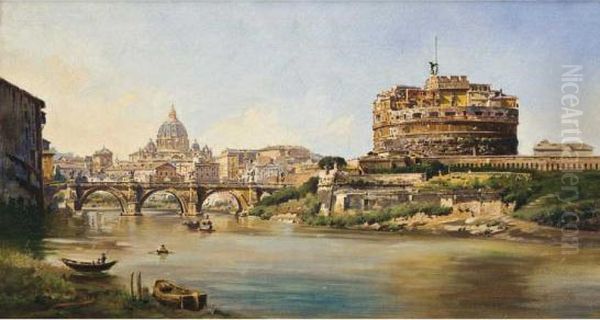 Veduta Di Castel Santangelo E Del Vaticano Dal Tevere Oil Painting by Stefano Donadoni