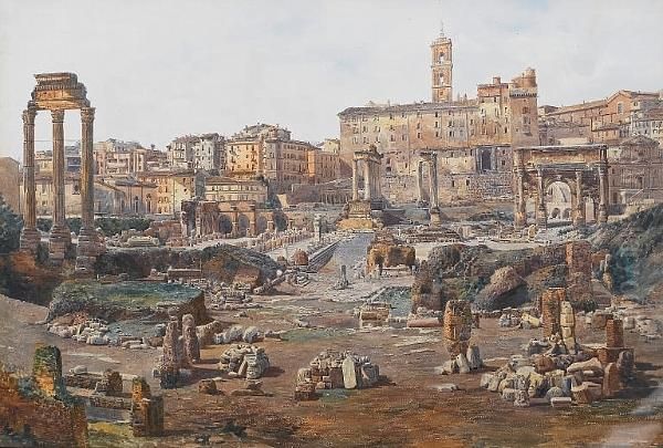 The Forum, Rome, A Pair Oil Painting by Stefano Donadoni