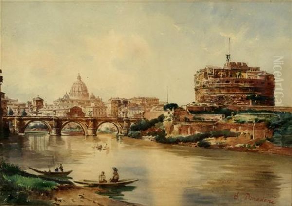 Castel Sant Angelo And The Pont Sant Angelo, Rome Oil Painting by Stefano Donadoni