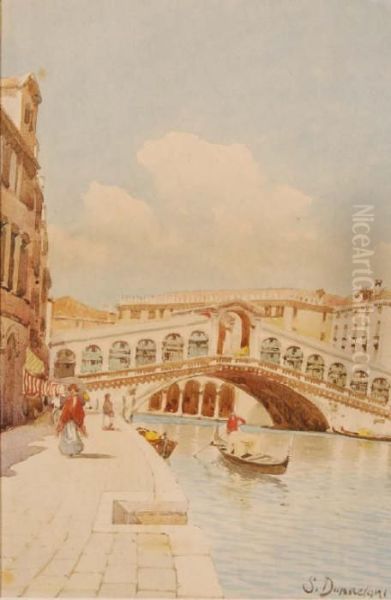 View Of Rialto Bridge Oil Painting by Stefano Donadoni