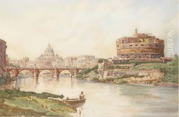 View Of The Castel Sant'angelo, Rome Oil Painting by Stefano Donadoni