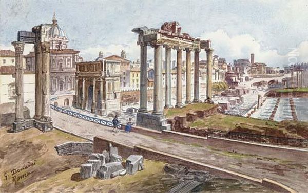 The Circus Maximus, Rome; And The Coliseum, Rome Oil Painting by Stefano Donadoni