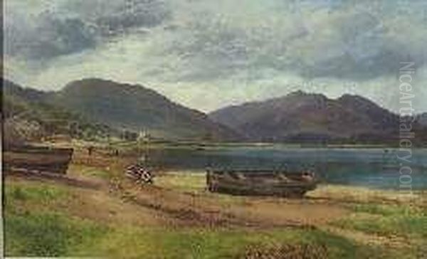 Figures And Rowing Boats By The Loch Oil Painting by John Milne Donald