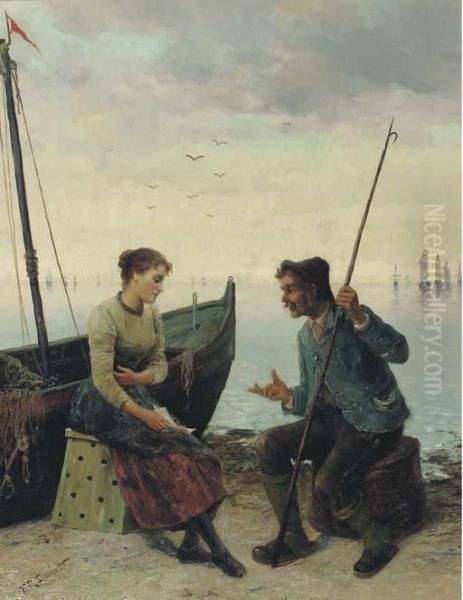 Conversing On A Quay Oil Painting by Frederick Reginald Donat