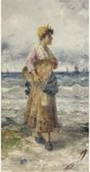 A Fisherman On The Beach; And The Fisherman's Wife Oil Painting by Frederick Reginald Donat