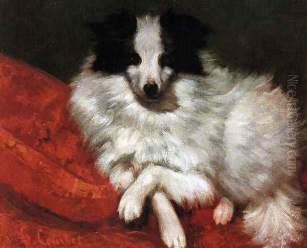 Sitting on cushions dog Oil Painting by Gustave Courbet