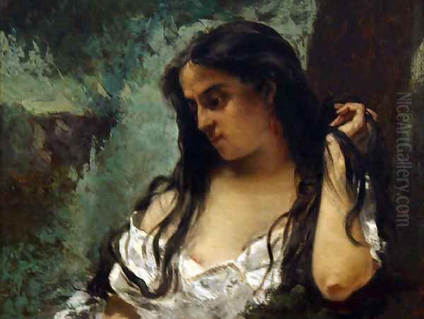 Gypsy in Reflection Oil Painting by Gustave Courbet