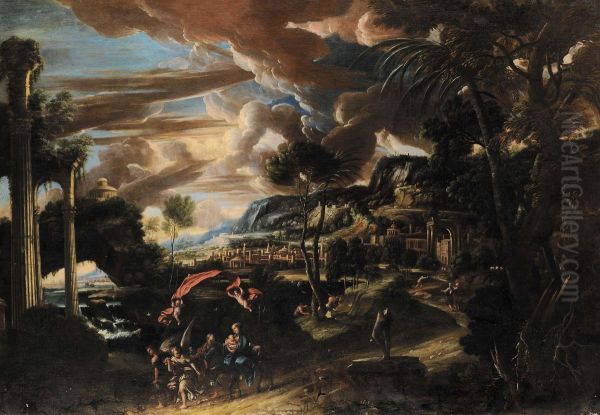 Fuga In Egitto Oil Painting by Giovanni Andrea Donducci (see MASTELLETTA)