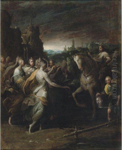 The Triumph Of David Oil Painting by Giovanni Andrea Donducci (see MASTELLETTA)