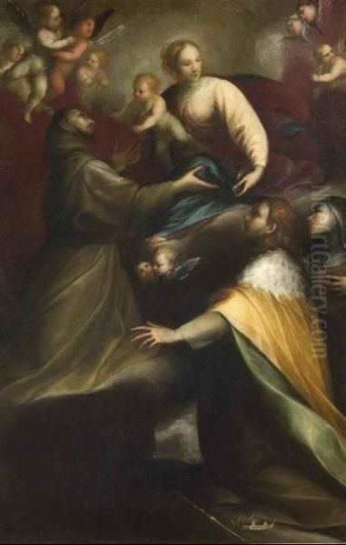 Madonna Col Bambino, Cherubini, 
San Fran- Cesco, San Luigi Dei Francesi E Una Santa In A- Dorazione Oil Painting by Giovanni Andrea Donducci (see MASTELLETTA)