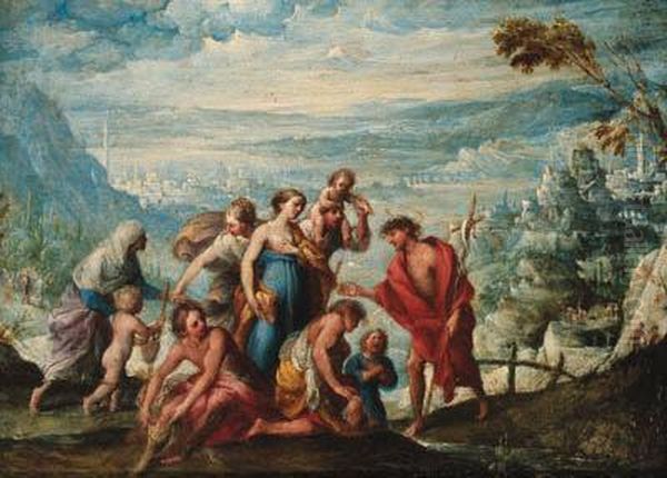 The Baptism Of Christ Oil Painting by Giovanni Andrea Donducci (see MASTELLETTA)