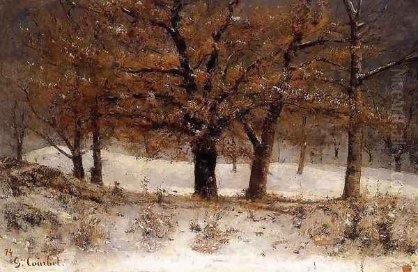 Landscape with snow Oil Painting by Gustave Courbet