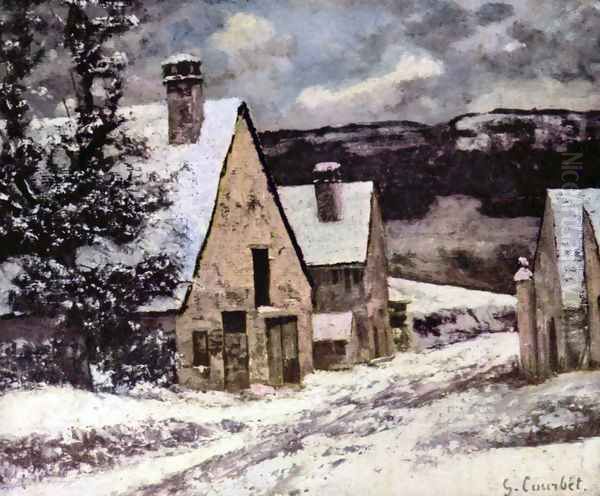 Village at winter Oil Painting by Gustave Courbet