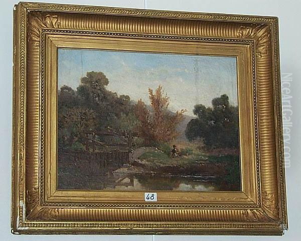 Paysage De Riviere A Lecluse Oil Painting by Charles Donzel