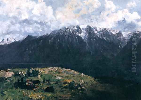 Panoramic View of the Alps, Les Dents du Midi Oil Painting by Gustave Courbet