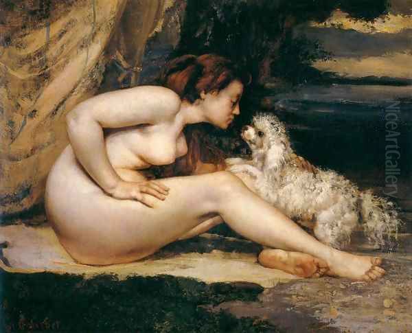 Nude Woman with Dog Oil Painting by Gustave Courbet