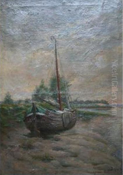 Bateau Aubord De L Eau Oil Painting by Jacques Dore