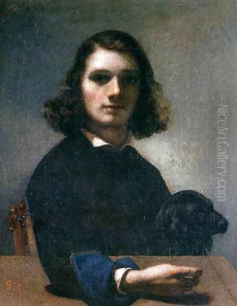 Self-Portrait (Courbet with Black Dog) Oil Painting by Gustave Courbet