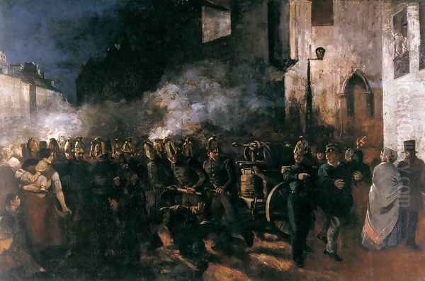 Firemen Running to a Fire Oil Painting by Gustave Courbet