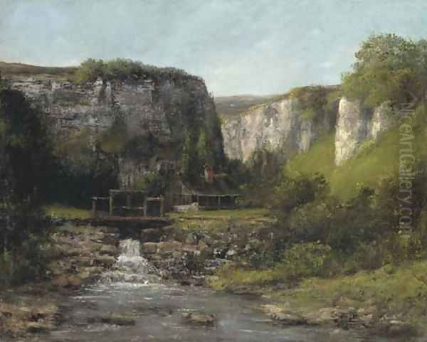 Jura Landscape with a Watermill Oil Painting by Gustave Courbet