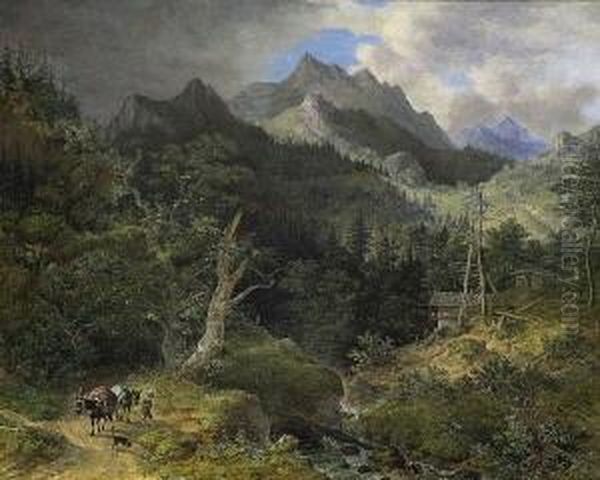 Gebirgslandschaft Mit
 Wildbach. Oil Painting by Johann Jakob Ii Dorner