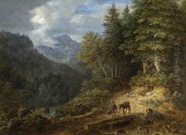 Bewaldetes Gebirgstal Oil Painting by Johann Jakob Ii Dorner